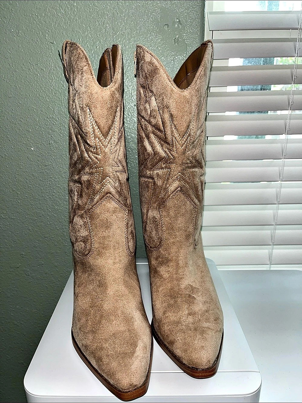 Embroidered Western Heeled Boots in Brown Like New